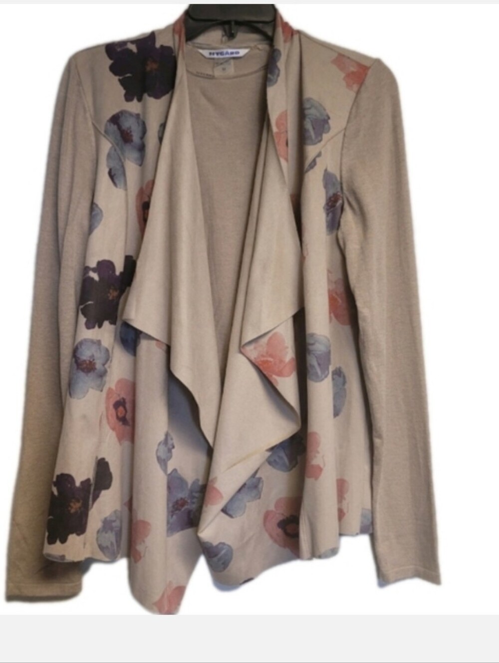Peter Nygard Beige Knit Faux Suede Blend Muted FloralCardigan M